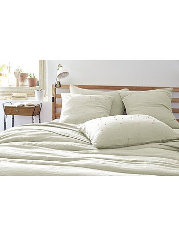 Taie d’Oreiller – Gaze de Coton Brodée Fil Or – Gaïa Chic