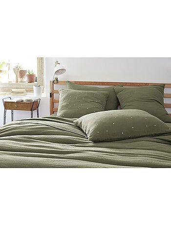 Taie d’Oreiller – Gaze de Coton Brodée Fil Or – Gaïa Chic