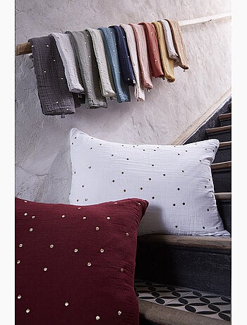 Taie d’Oreiller – Gaze de Coton Brodée Fil Or – Gaïa Chic