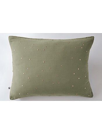 Taie d’Oreiller – Gaze de Coton Brodée Fil Or – Gaïa Chic