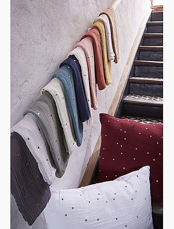 Taie d’Oreiller – Gaze de Coton Brodée Fil Or – Gaïa Chic