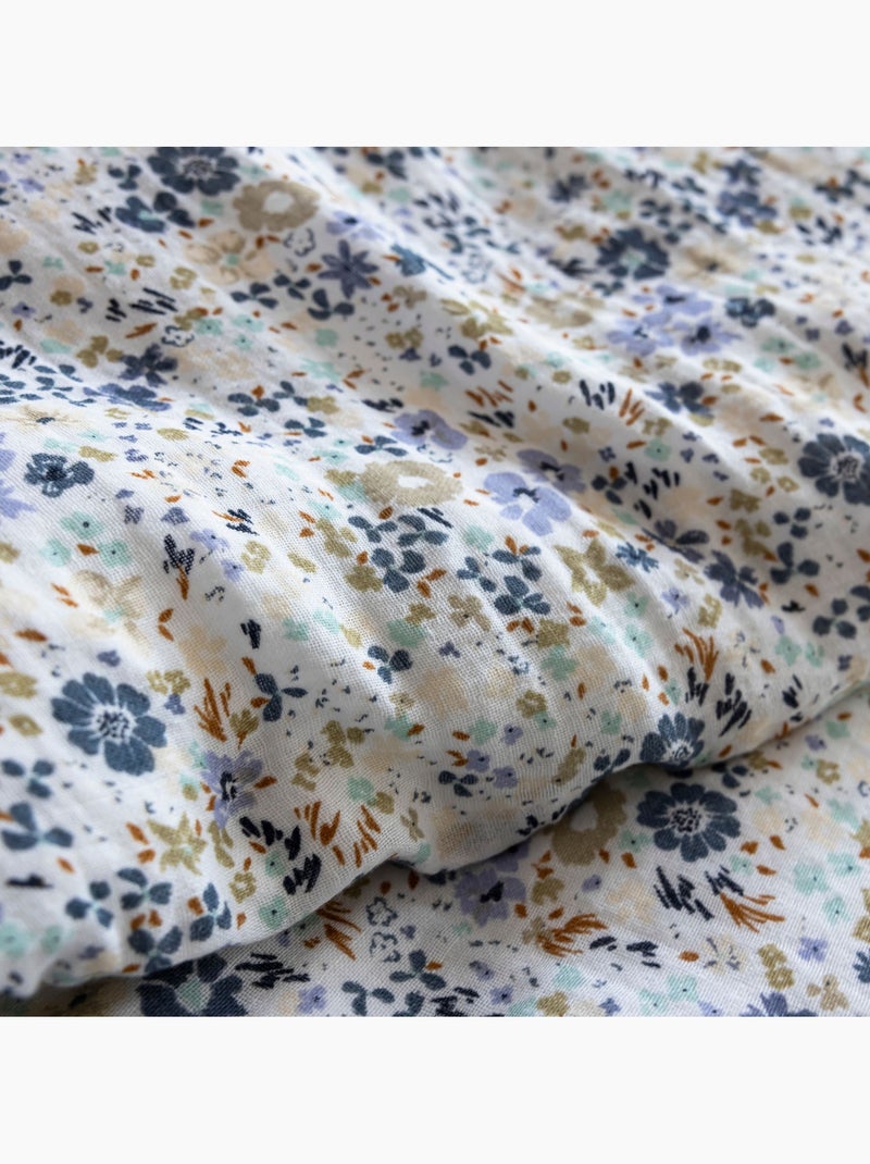 Taie d'oreiller gaze de coton floral Bleu - Kiabi