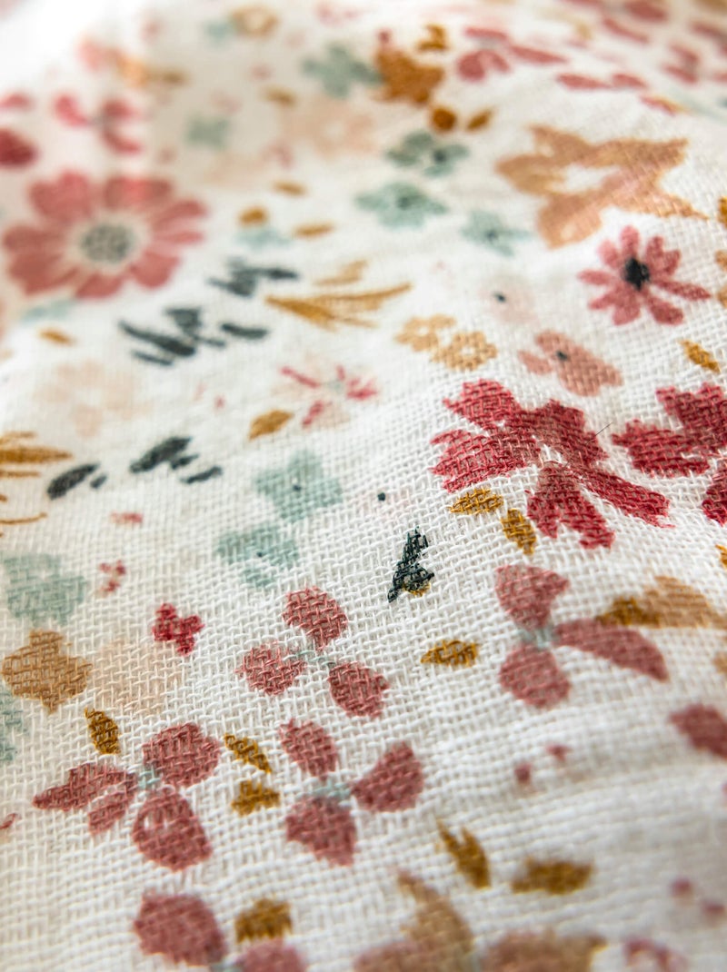 Taie d'oreiller gaze de coton floral Vieux rose - Kiabi