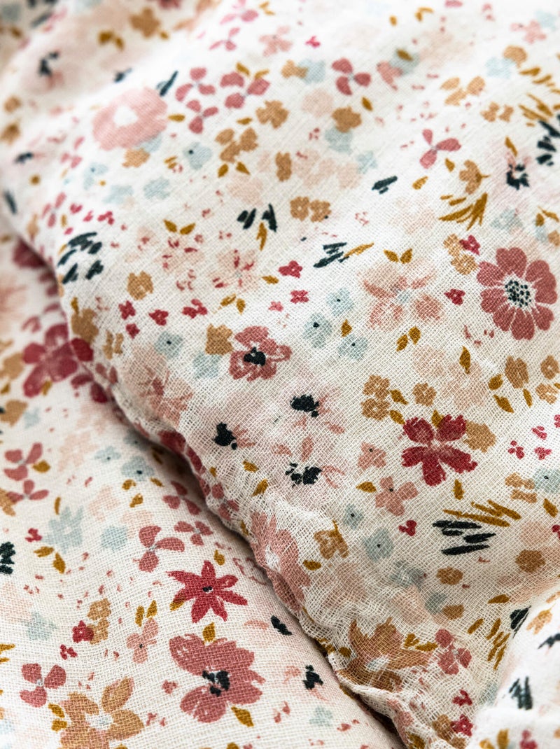 Taie d'oreiller gaze de coton floral Vieux rose - Kiabi