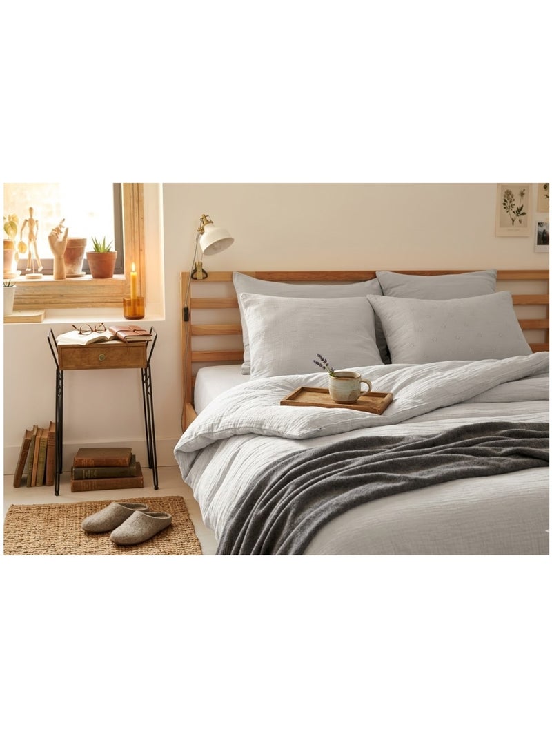 Taie d'oreiller Gaze de Coton Gaia Boho Gris clair - Kiabi