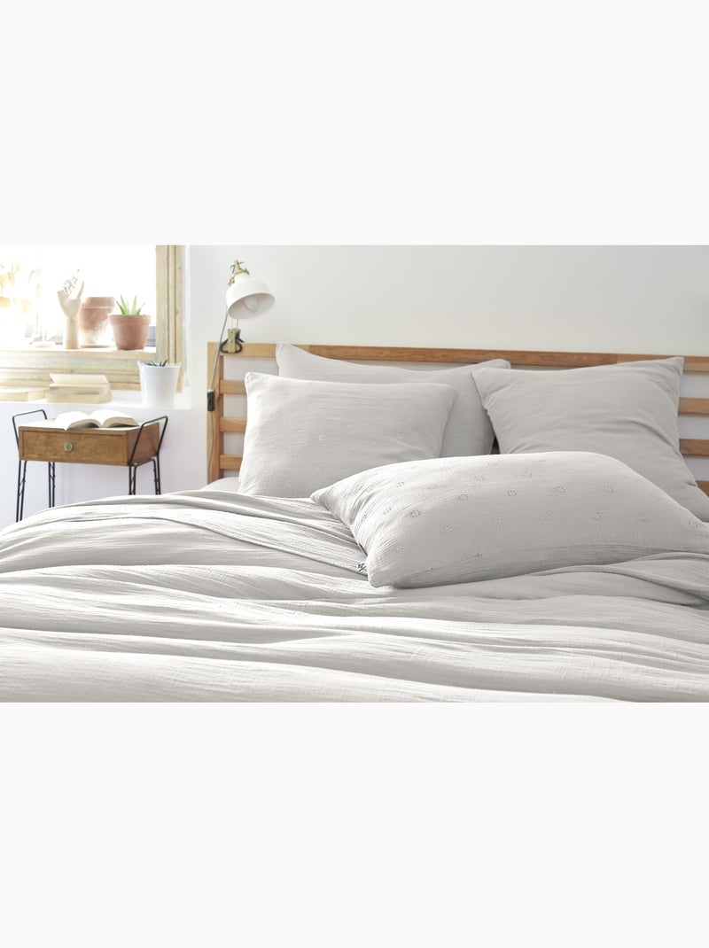 Taie d'oreiller Gaze de Coton Gaia Boho Gris clair - Kiabi