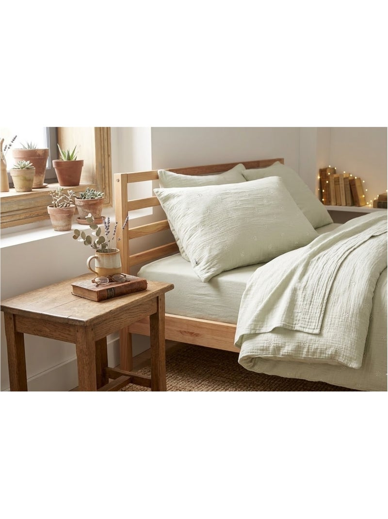 Taie d'oreiller Gaze de Coton Gaia Boho Vert clair - Kiabi