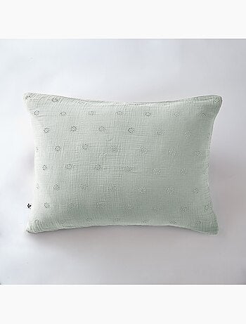 Taie d'oreiller brodée double gaze de coton