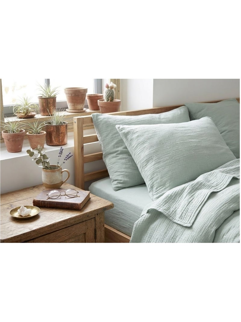 Taie d'oreiller Gaze de Coton Gaia Boho Vert eucalyptus - Kiabi