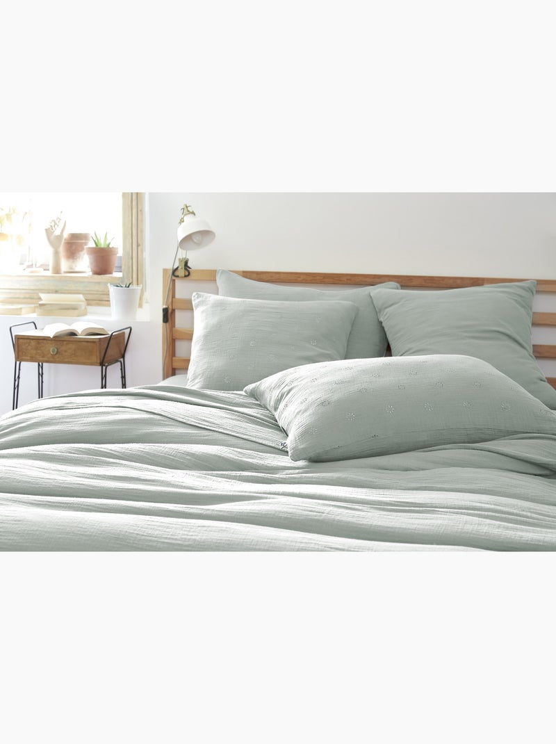 Taie d'oreiller Gaze de Coton Gaia Boho Vert eucalyptus - Kiabi