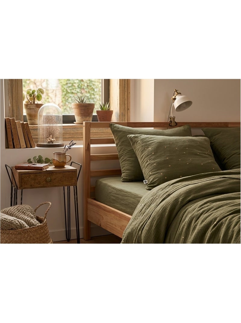 Taie d'oreiller gaze de coton gaia chic Vert romarin - Kiabi