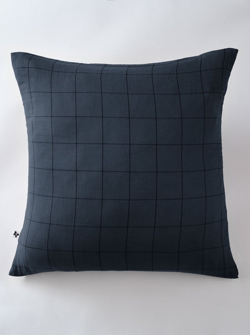 Taie d'oreiller gaze de coton grands carreaux Bleu - Kiabi