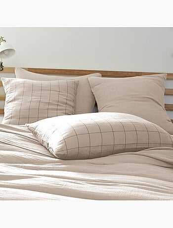 Taie d'oreiller gaze de coton grands carreaux