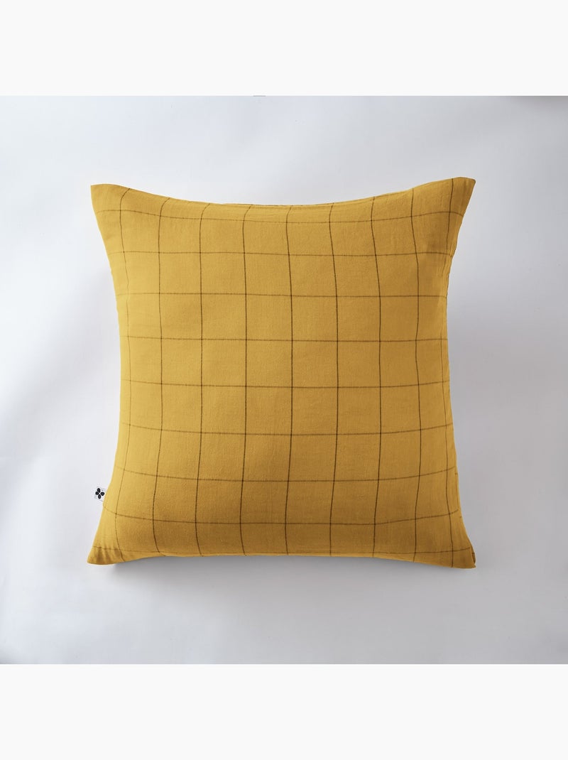 Taie d'oreiller gaze de coton grands carreaux Jaune - Kiabi