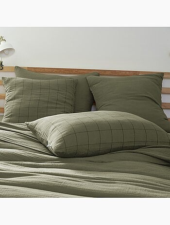 Taie d'oreiller gaze de coton grands carreaux