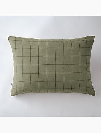 Taie d'oreiller gaze de coton grands carreaux