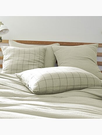 Taie d'oreiller gaze de coton grands carreaux