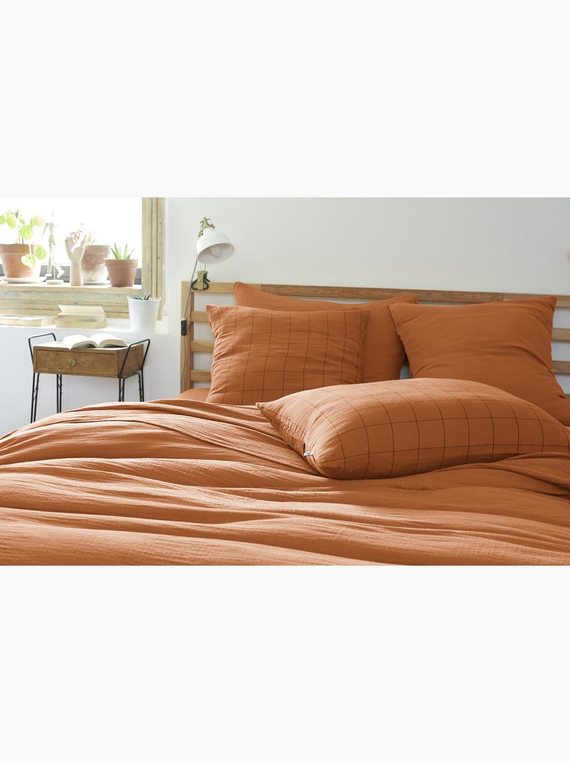 Taie d’Oreiller – Gaze de Coton Tissée – Gaïa Match Bleu foncé - Kiabi
