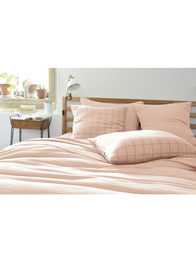 Taie d’Oreiller – Gaze de Coton Tissée – Gaïa Match Rose poudré - Kiabi