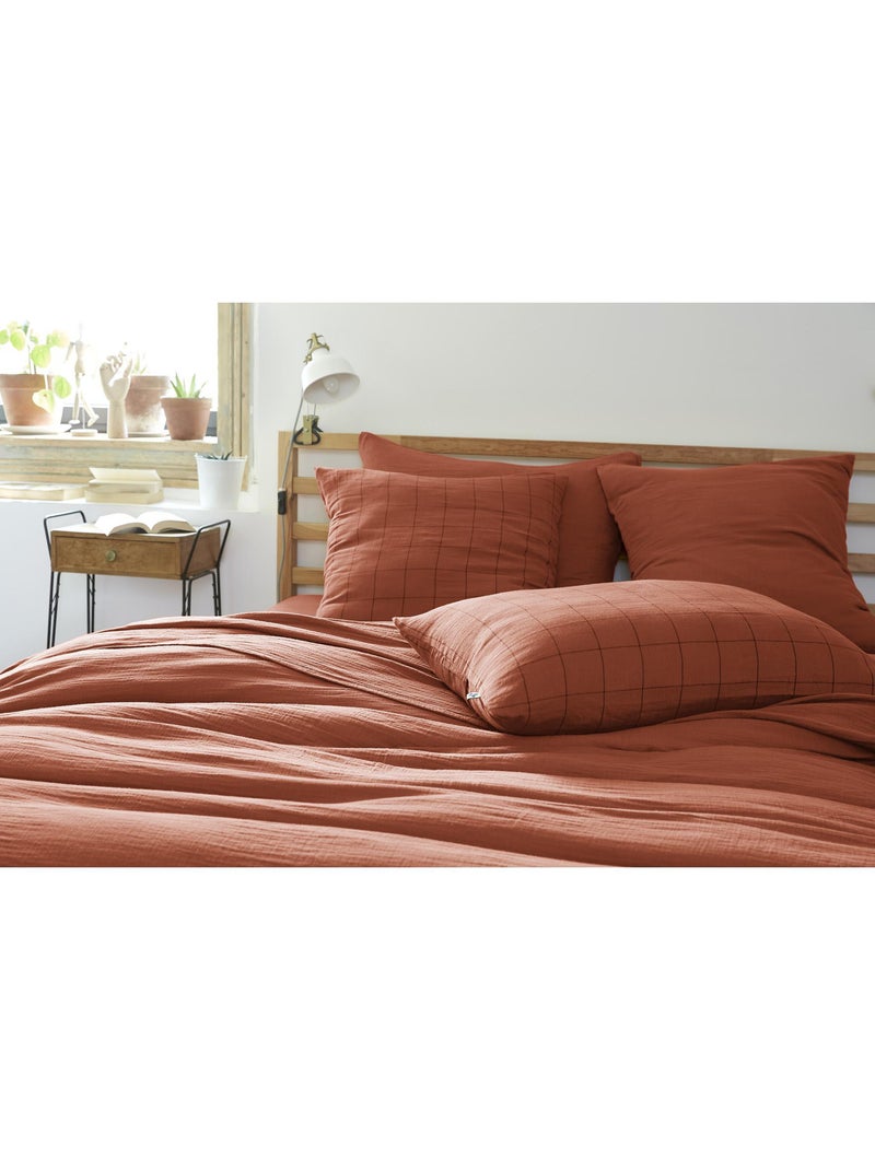 Taie d’Oreiller – Gaze de Coton Tissée – Gaïa Match Terracotta - Kiabi
