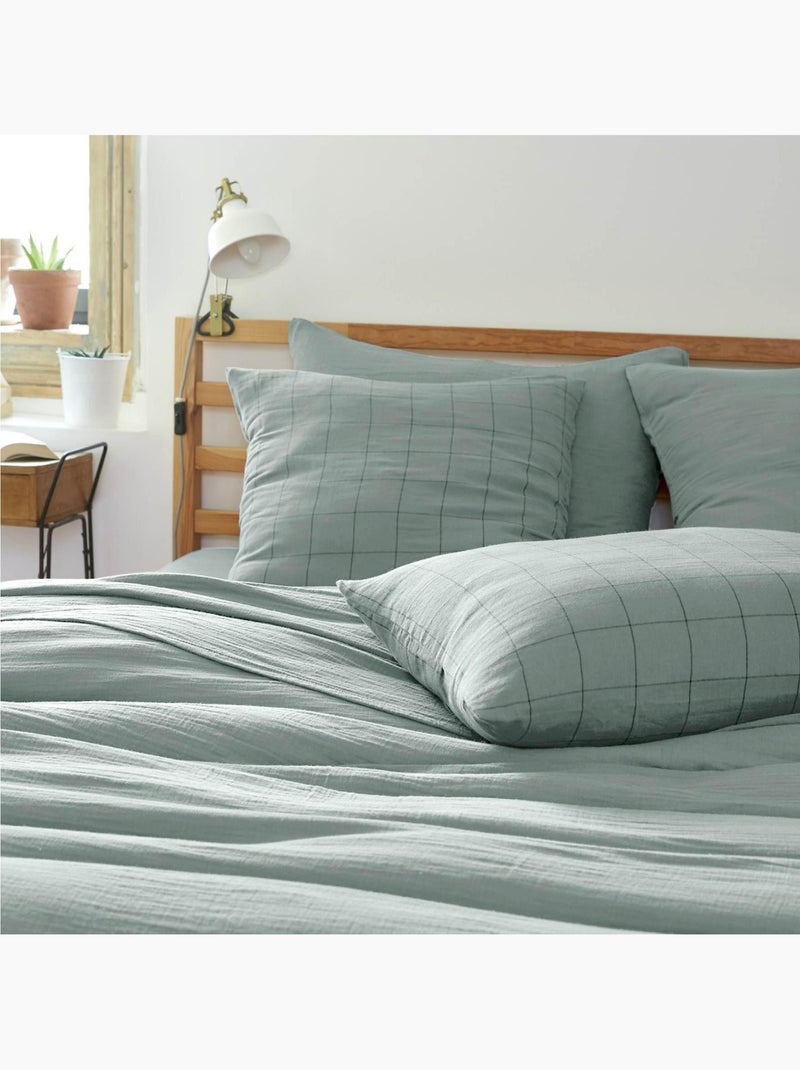 Taie d’Oreiller – Gaze de Coton Tissée – Gaïa Match Vert eucalyptus - Kiabi