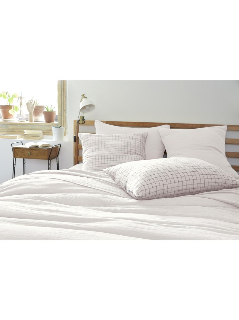 Taie d’oreiller – Gaze de coton tissée – Petits carreaux - Gaïa Mix Blanc - Kiabi