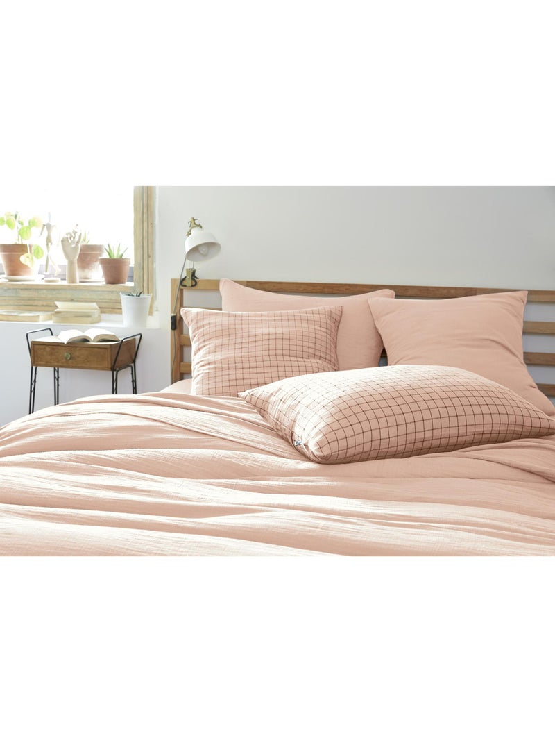 Taie d’oreiller – Gaze de coton tissée – Petits carreaux - Gaïa Mix Rose poudré - Kiabi