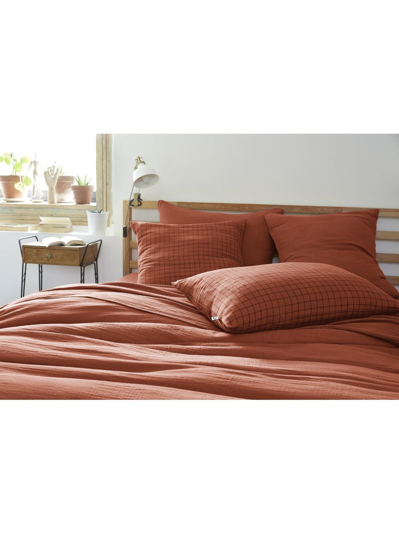 Taie d’oreiller – Gaze de coton tissée – Petits carreaux - Gaïa Mix Terracotta - Kiabi