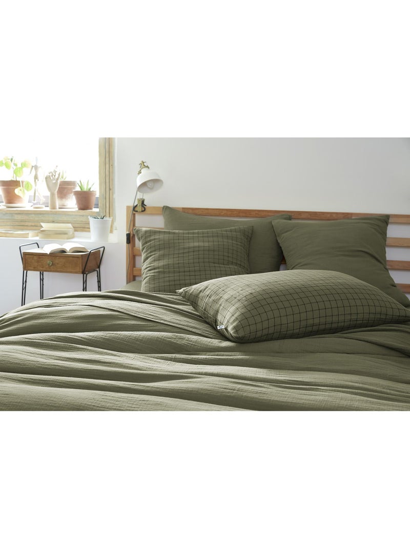 Taie d’oreiller – Gaze de coton tissée – Petits carreaux - Gaïa Mix Vert romarin - Kiabi