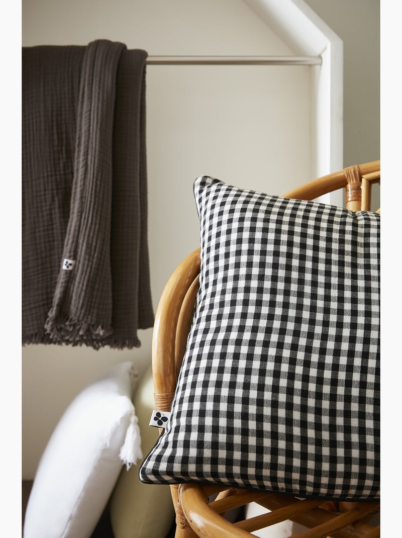 Taie d’oreiller – Gaze de coton tissée teinte VICKIE Pampa Noir - Kiabi