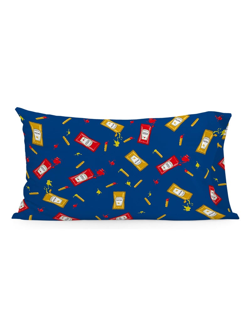 Taie d'oreiller Hotdog "Happyfriday" Bleu Jaune - Kiabi