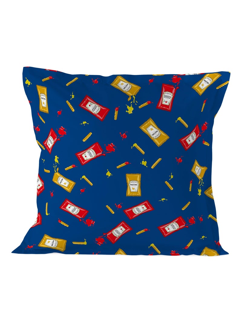 Taie d'oreiller Hotdog "Happyfriday" Bleu Jaune - Kiabi