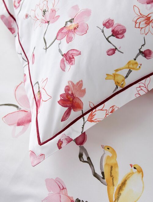 Taie d'oreiller imprimée fleurs et oiseaux - Kiabi
