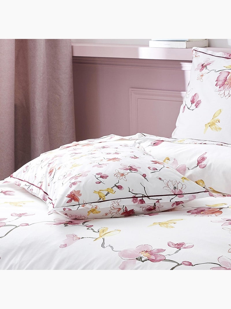 Taie d'oreiller imprimée fleurs et oiseaux Rose clair - Kiabi