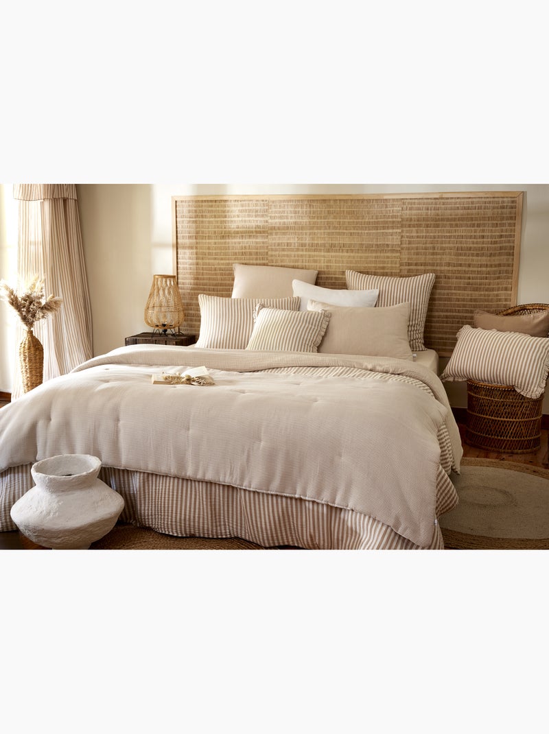 Taie d’oreiller LIVIA – Double gaze de coton rayée Beige clair - Kiabi