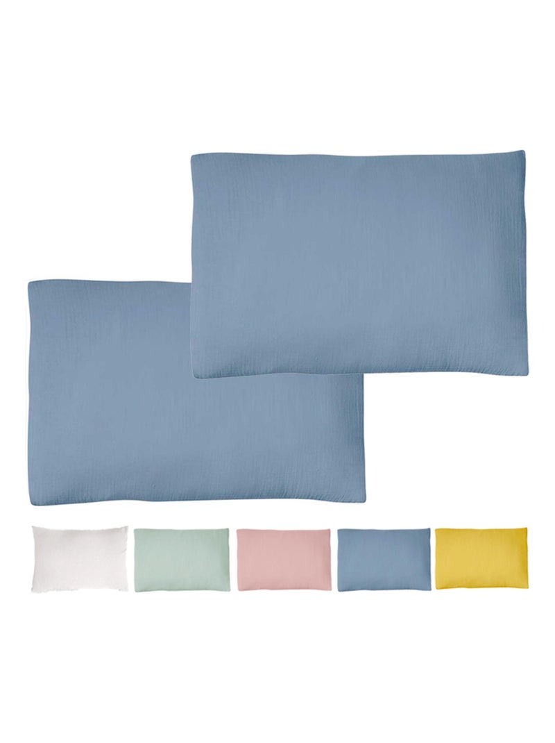 Taie d'oreiller (Lot de 2) double gaze de coton - 'Le Lit de Mon Bébé' Bleu gris - Kiabi