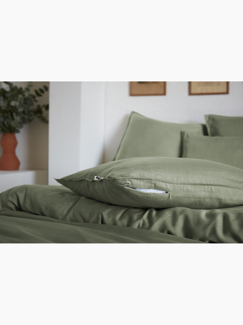 Taie d’oreiller — Lyocell uni LYSANDRE — 120 fils - Satinée Kaki - Kiabi