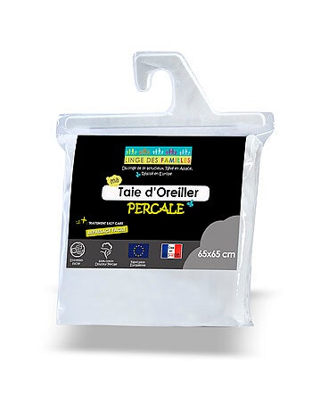 Taie d'Oreiller Percale 100% Coton - 80 fils/cm² - Linge des Familles