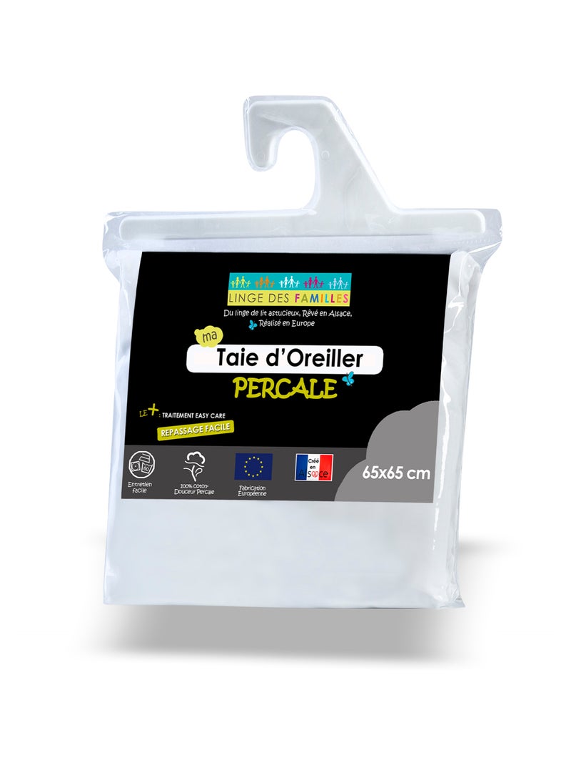 Taie d'Oreiller Percale 100% Coton - 80 fils/cm² - Linge des Familles Blanc - Kiabi
