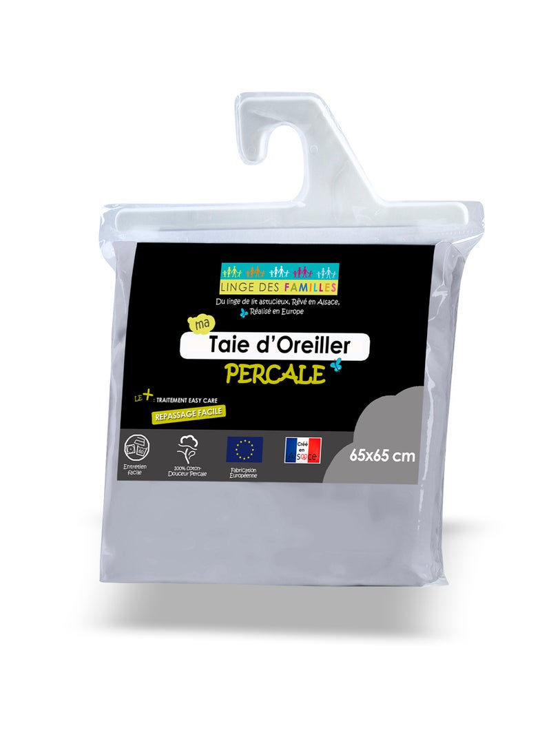 Taie d'Oreiller Percale 100% Coton - 80 fils/cm² - Linge des Familles Gris - Kiabi