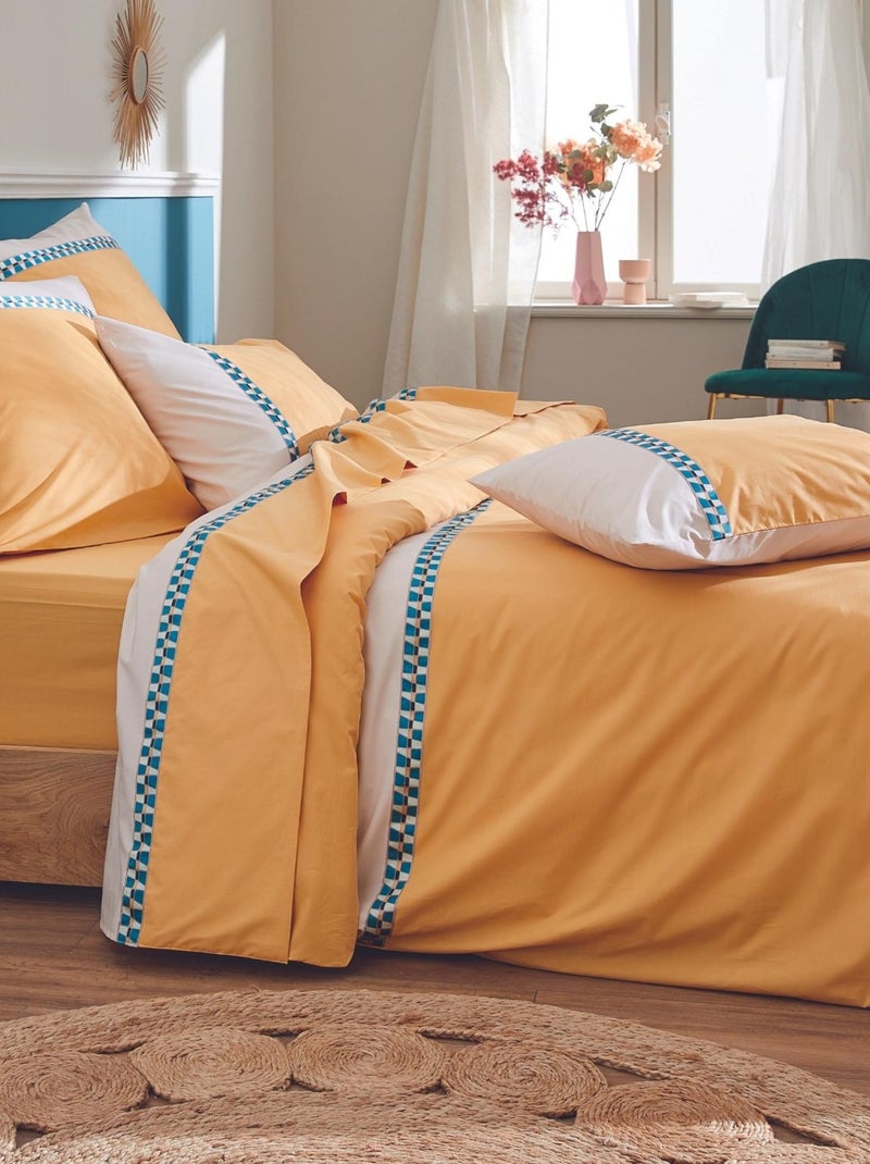 Taie d'oreiller percale avec galon Jaune - Kiabi