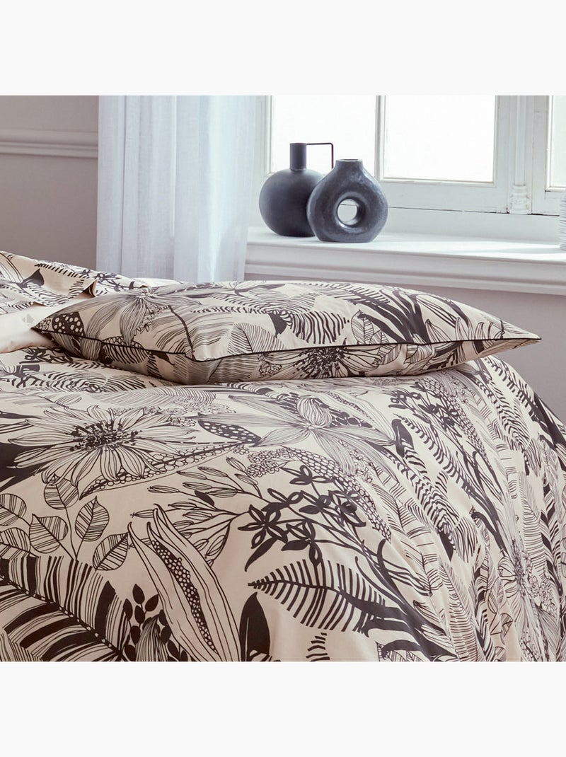 Taie d'oreiller percale de coton ALBA Beige/Noir - Kiabi