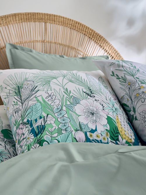 Taie d’oreiller percale de coton feuillage exotique - Kiabi