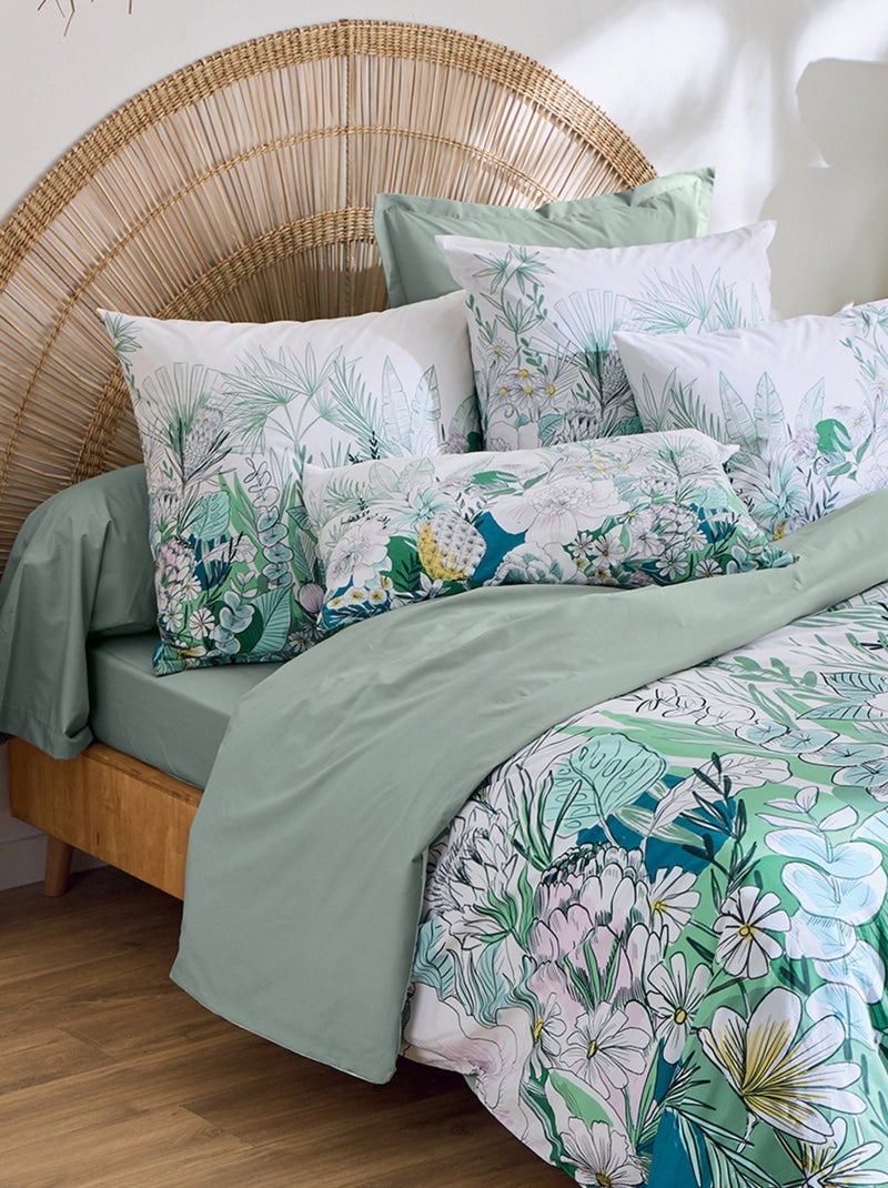 Taie d’oreiller percale de coton feuillage exotique Vert - Kiabi
