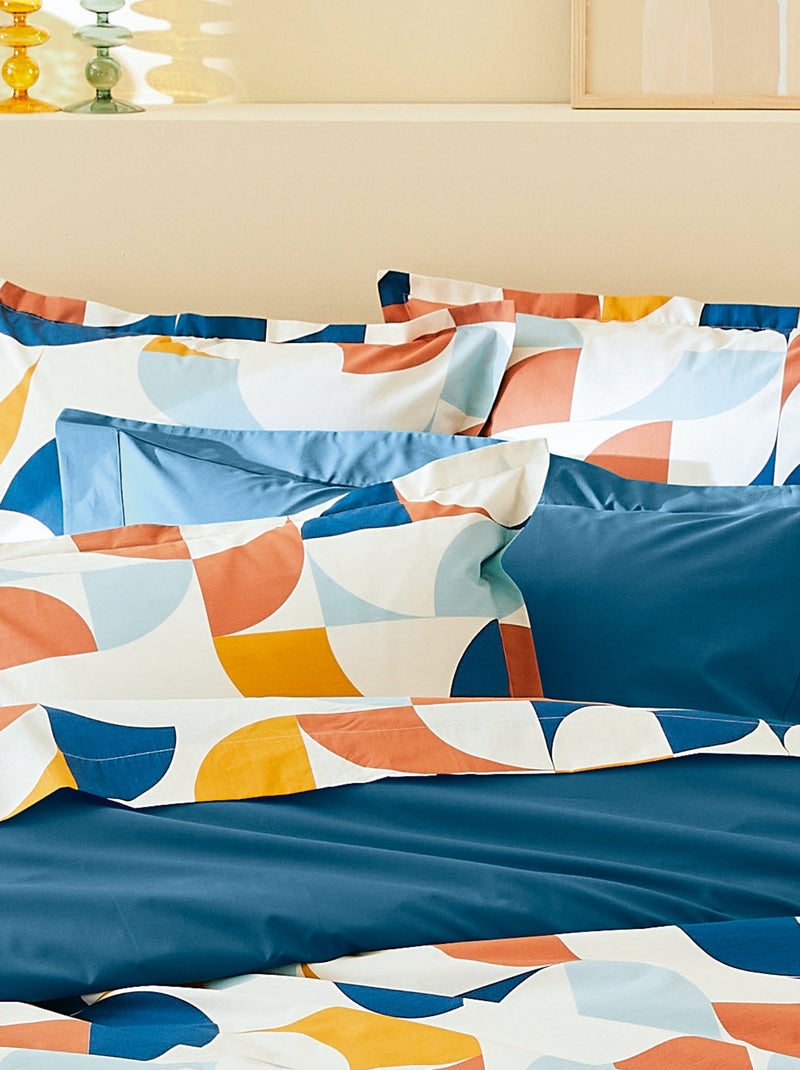 Taie d'oreiller percale de coton MODULO Bleu cobalt - Kiabi