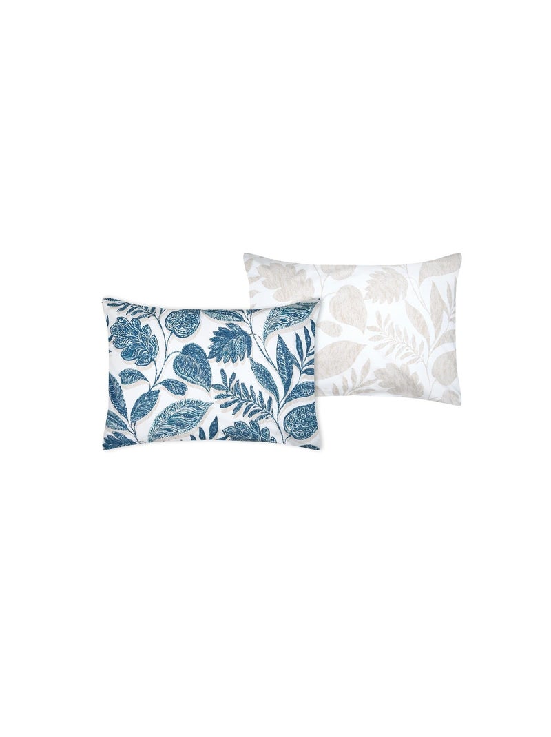 Taie d'oreiller percale de coton motif feuillage 50x70cm Bleu - Kiabi