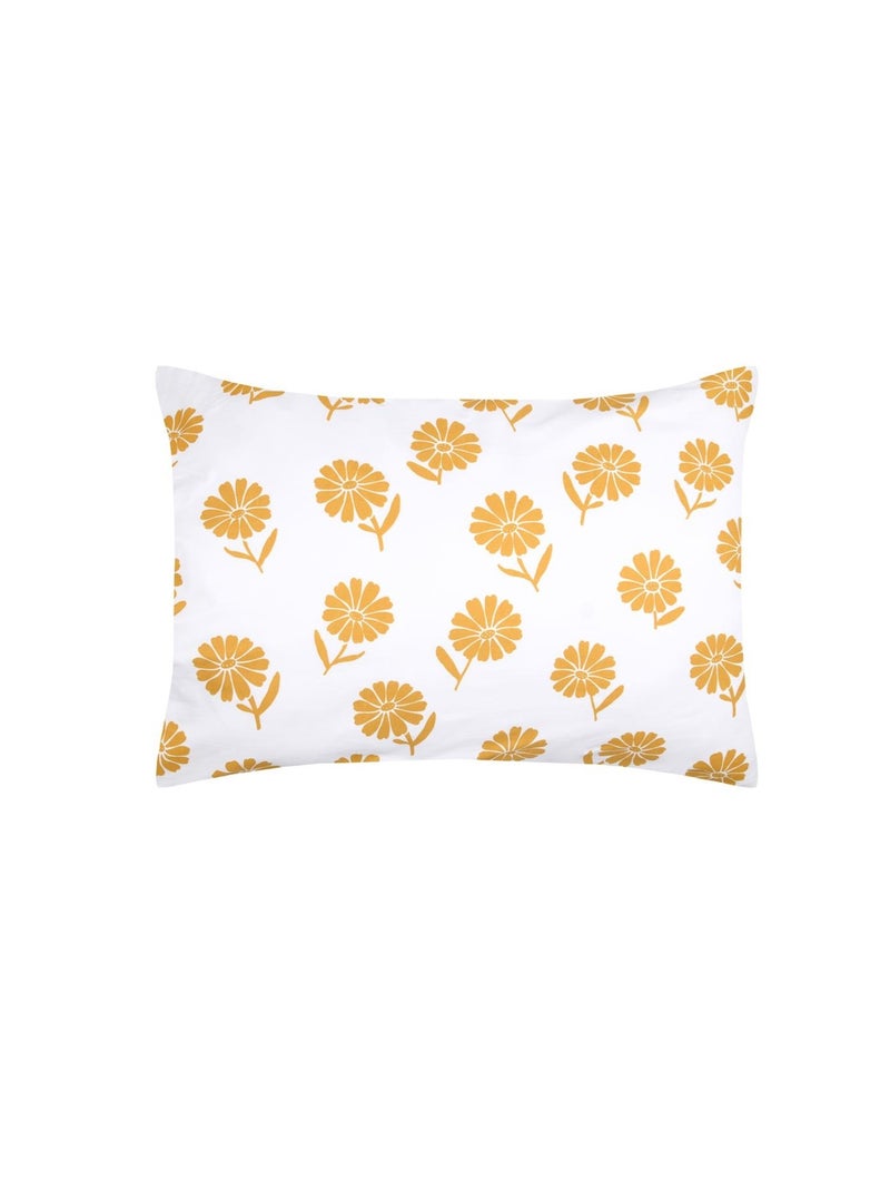 Taie d'oreiller percale de coton motif floral 50x70cm Jaune - Kiabi