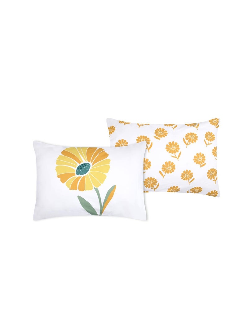 Taie d'oreiller percale de coton motif floral 50x70cm Jaune - Kiabi