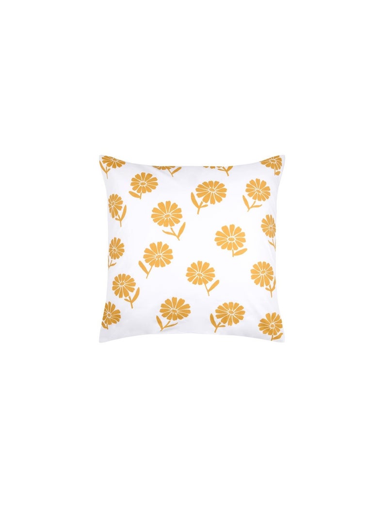 Taie d'oreiller percale de coton motif floral 63x63cm Jaune - Kiabi