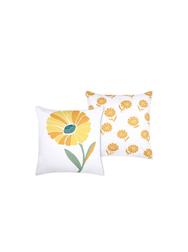 Taie d'oreiller percale de coton motif floral 63x63cm Jaune - Kiabi